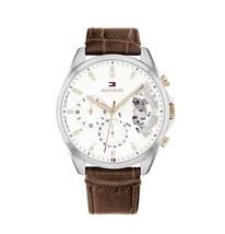 Tommy Hilfiger Men’s Watch 1710450 Quartz Leather Strap Silver Dial 44mm - £79.43 GBP