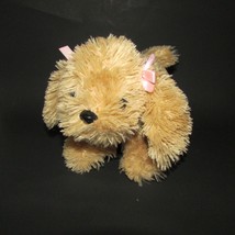  TOBY NYC plush golden tan light brown puppy dog pink ear bows shaggy beanbag - £7.82 GBP