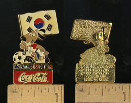 Vintage Fifa Usa World Cup Soccer 1994 Mascot &amp; COCA-COLA South Korea Pin - £3.95 GBP