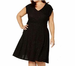 NY Collection Womens 3XP Black Glitter Mix Short Cap Sleeve Midi Dress NWD CG27 - £7.69 GBP