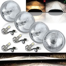 5-3/4&quot; Stock Glass Metal Headlight 18/24w 6k LED H4 Lamp Light Bulb Headlamp Set - £149.34 GBP