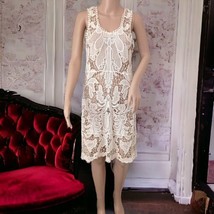 Anthropologie Open Knit Crochet Dress L Solitaire Ivory Sleeveless Bohemian Boho - £31.53 GBP