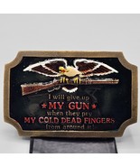 1977 Indiana Metal Craft Buckle Give Up My Gun Cold Dead Fingers Green E... - $49.99