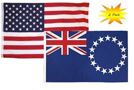 3x5 3x5 Wholesale Set (2 Pack) USA American &amp; Cooks Island Country Flag Banner - £7.86 GBP