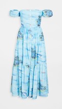 NWT Staud Elio in Blue Island Off Shoulder Button Front Tiered Midi Dress 6 $285 - £128.46 GBP
