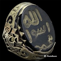 WOW vintage islamic 925 sterling Silver ring Natural black agate aqeeq stamp ختم - £57.08 GBP