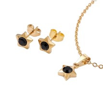 Star Rhinestone Gold Jewelry Set - Black, White, Pink, Blue Stud Earrings & Neck - £23.10 GBP