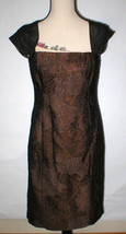 Womens NWT $798 Worth New York 4 Dress Copper Brown Chiffon Sheath Black Silk  - £623.84 GBP