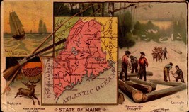 Arbuckle&#39;s Ariosa Coffee Trade Card Map Of Maine #52 HUNTING/LOGGING BK67 - £7.01 GBP