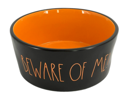 Rae Dunn Halloween Black Orange “BEWARE OF ME!” Dog Pet Bowl LARGE Dish NEW - $23.96