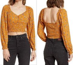 Elodie Women&#39;s Long Sleeve Ruffle Neckline Crop Top Ginger Com, Size L - $13.94 CAD