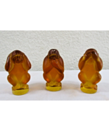 Vintage Lalique Crystal Amber Wise Hear, See, Speak No Evil Monkey Figur... - $791.01