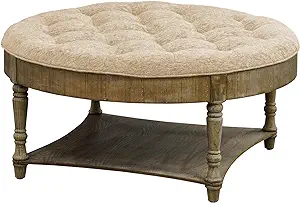 Round Ottoman Coffee Table With Storage Tray, Top Upholstered Button Tuf... - $555.99