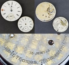 Seth Thomas pocket watch lot x2 movement face hands 6s 18s 15j 7j hunting - $831.02 MXN