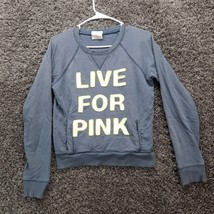 PINK Victoria Secret Sweater Women Small Blue Gray Patch Embroidered Swe... - £8.03 GBP