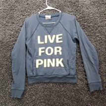 PINK Victoria Secret Sweater Women Small Blue Gray Patch Embroidered Swe... - $10.22