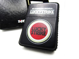 Lucky Strike Black Leather Zippo 1996 MIB Rare - £165.91 GBP