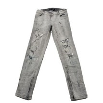 Zara Jeans Size 2 W27&quot;xL29&quot; Z1975 Skinny Jeans Ankle Zip Destroyed Painted Spots - $38.40