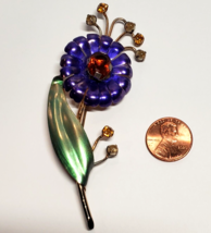 Vtg 1940s 14K Yellow Gold On Solid Sterling Silver Painted Flower Pin 16.8grams - £51.42 GBP