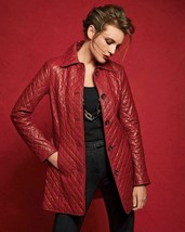 Womens Red Leather Over Coat 100% Lambskin Size S M L XL XXL 3XL Custom Made - £161.51 GBP