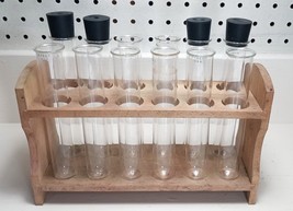 Chemistry Wood Test Tube Stand Holder &amp; Pyrex Test Tubes Vintage Lab Equ... - $34.60