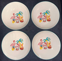 4 Hello Kitty Ceramic Summertime Flamingo Palm Tree Bowls 9&quot; Cereal Past... - £54.91 GBP