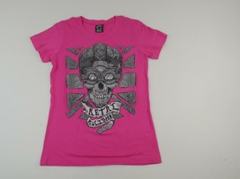 Metal Mulisha Pink Biker Skull Tattoo Art Short Sleeve T Shirt Womens Me... - $25.49