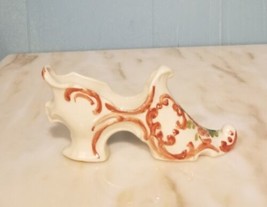 Miniature Decorative Ceramic Shoe White Brown Hand Painted Cash Family H... - $83.92 MXN