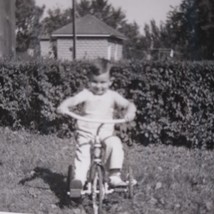 Vintage Child Photo on Tricycle, MCM Black and White Snapshot - £10.07 GBP