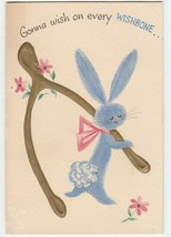Vintage Get Well Card Bunny Rabbit With Gold Wishbone 1960&#39;s Hallmark - $8.90