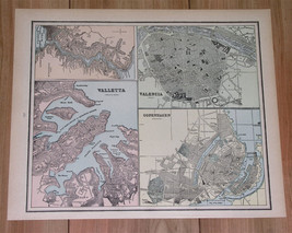 1890 Antique Map Of Valletta Malta / Istanbul Valencia Athens Genoa Copenhagen - £19.14 GBP