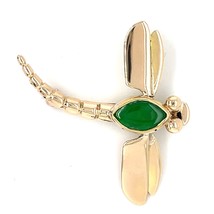 14K Yellow Gold Jade Cabochon Dragonfly Brooch Pin - $891.00