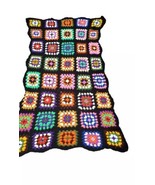 Vtg Granny Square Afghan Roseanne Black Crochet 37&quot;×72&quot; Handmade Throw B... - $69.99