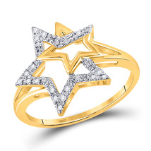 10k Yellow Gold Womens Round Diamond Double Star Outline Ring 1/10 Cttw - £237.88 GBP
