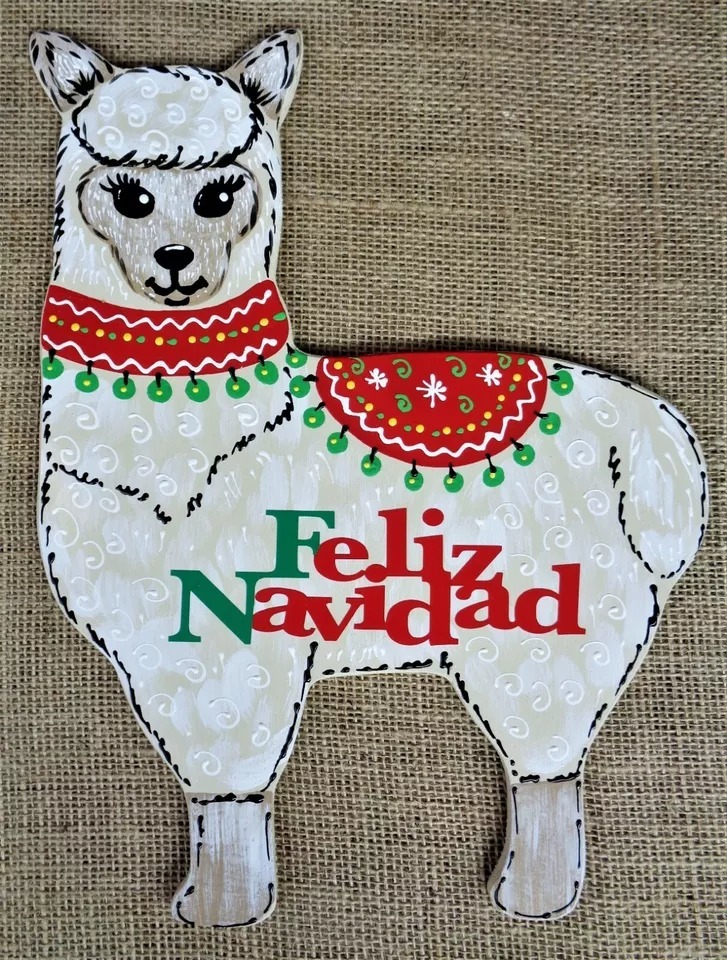 LLAMA Feliz Navidad Christmas SIGN Wall Art Door Hanger Plaque Holiday D... - $29.98
