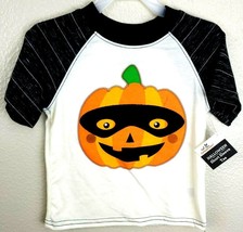 Toddler Boys Cream &amp; Grey Halloween Jack O Lantern Pumpkin Bandit T-Shir... - £5.58 GBP