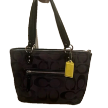 Coach Signature Sparkly Black Canvas Bag Patent Black Trim A1320-23473 - $658.58 MXN