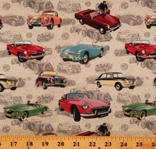 Cotton Classic Cars MG British Motor Cars Sports Cars Fabric Print BTY D... - $14.95