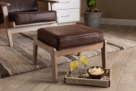 Jonesy Dark Brown Faux Leather Effect Fabric Upholstered Antique Oak Ott... - $2,196.20 MXN