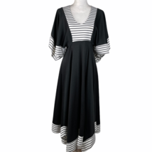 Vintage Bill Berman California Shirt Maxi Dress Size M Black White Strip... - $46.74