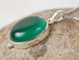 925 Sterling Silver Green Onyx Gemstone Handmade Pendant Necklace Women PSV-1556 - £32.55 GBP+