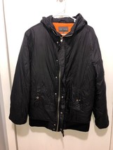 Slate &amp; Stone Mens SZ Large Black Puffer Jacket w/ Hood Zips &amp; Snaps - £17.91 GBP