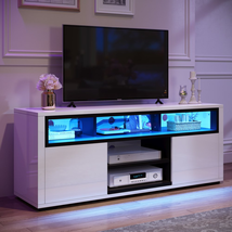  TV Stand with LED Ambient Lights, Modern TV Stand Cabinet for 62 Inch TV, White - £123.03 GBP