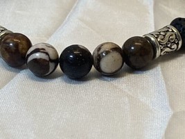 Brown Zebra Jasper and Lava Bead Stretch Bracelet with Silver-tone Spacer 7&quot; - £11.73 GBP