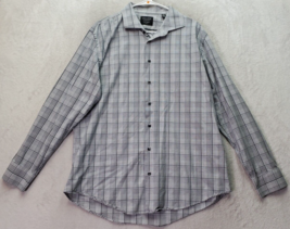 Nordstrom Dress Shirt Men&#39;s 17 Gray Plaid Cotton Tech Smart Trim Fit But... - £15.91 GBP