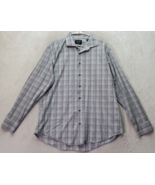 Nordstrom Dress Shirt Men&#39;s 17 Gray Plaid Cotton Tech Smart Trim Fit But... - £15.94 GBP