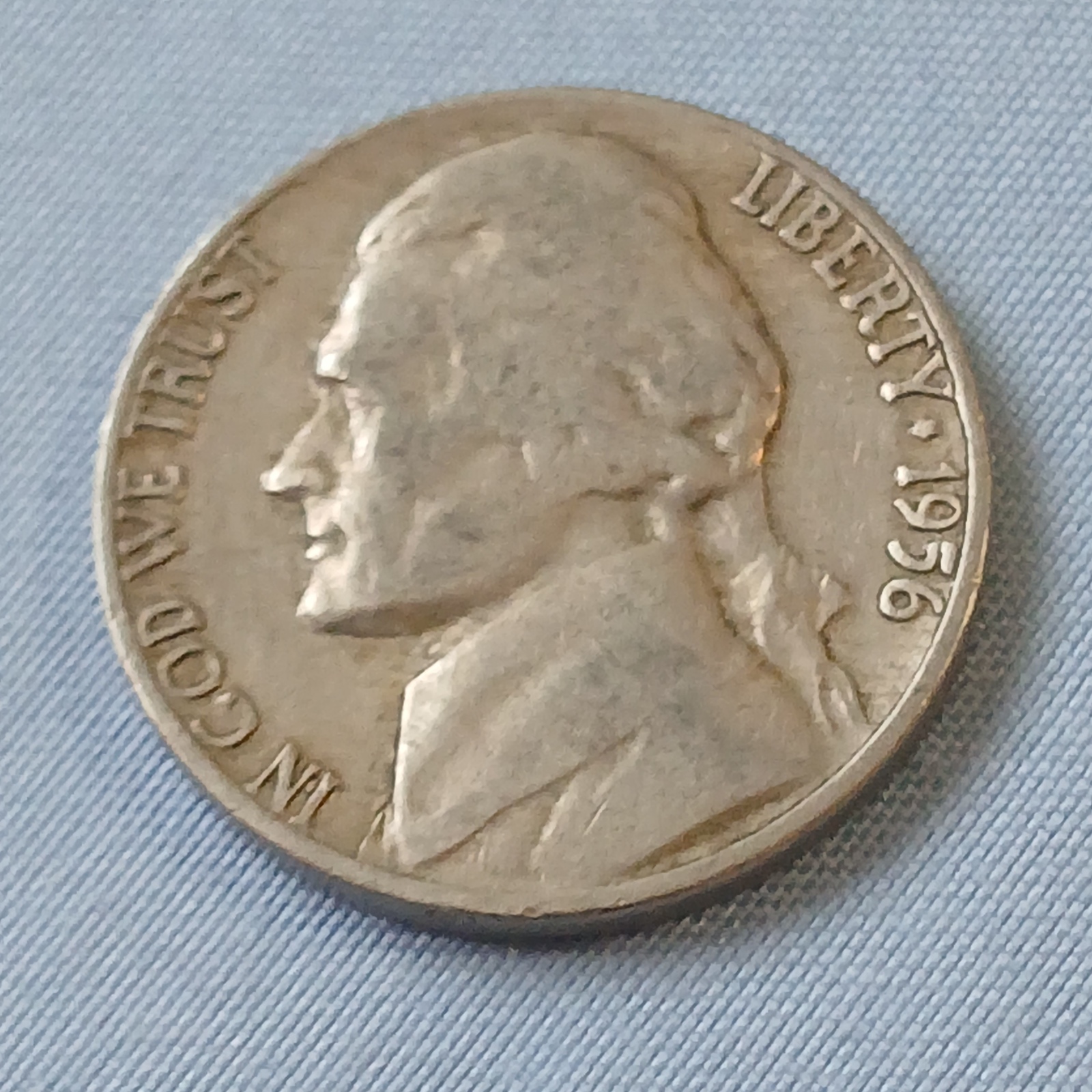 US 1956 D JEFFERSON NICKEL - Denver Issue - Authentic 70 yr old CIRCULATED - $3.25