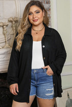 Black Plus Size Chest Pocket Waffle Knit Shirt - $31.99