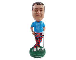 Custom Bobblehead Funny dude wearing extravagant pants ready to play golf - Spor - £70.39 GBP