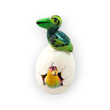 Hatched Egg Pottery Bird Green Pelican Orange Duck Mexico Hand Painted 238 - £11.85 GBP